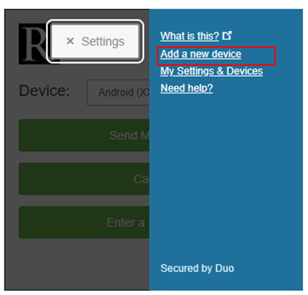 Duo prompt Add a New Device screen.
