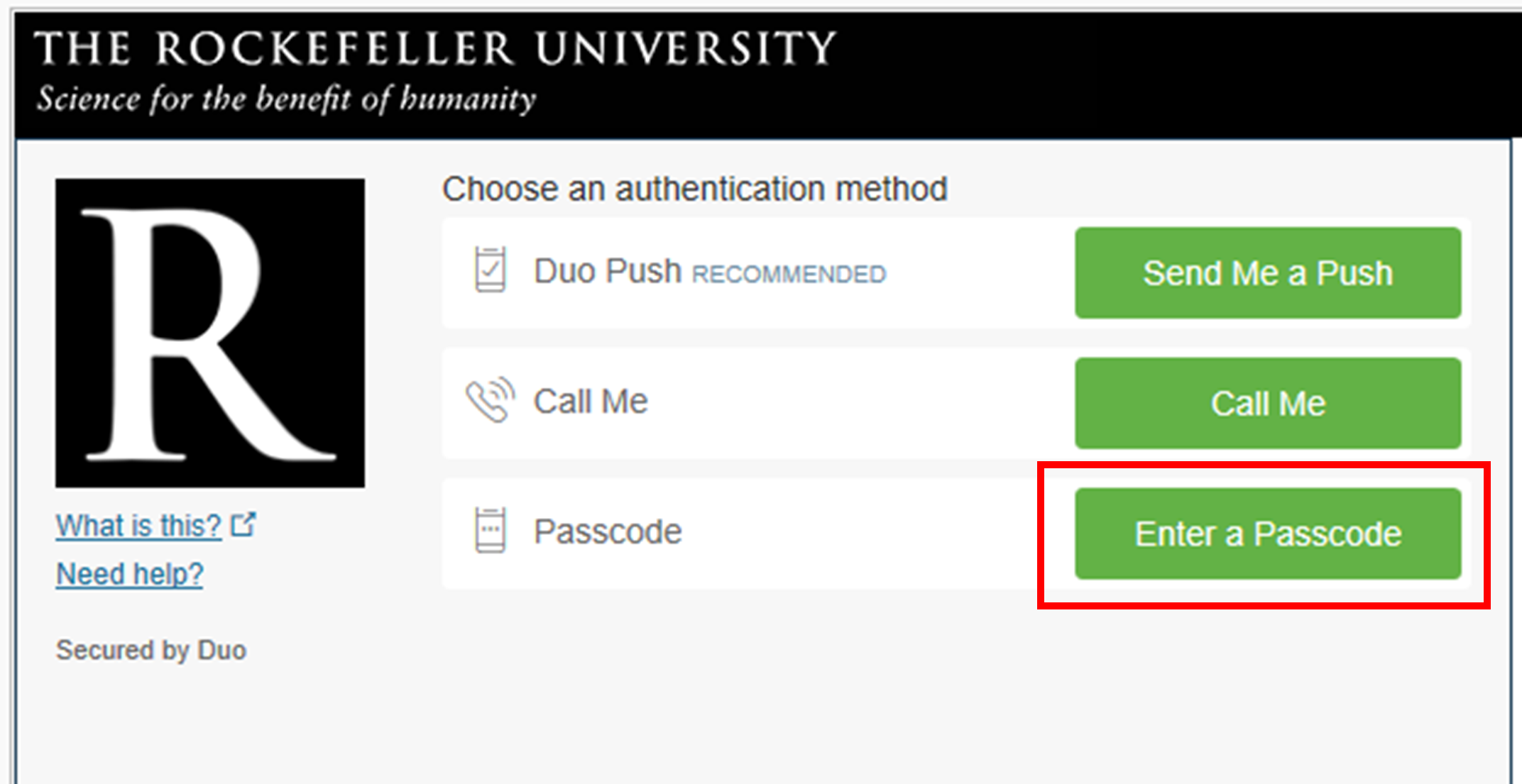 Duo Mobile app showing a generated passcode.