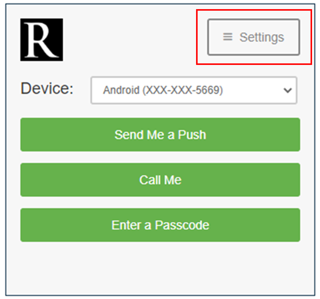 Duo prompt Settings menu.